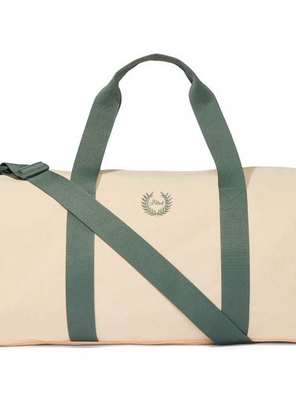 Medium-size Canvas Duffel Bag with Green Shoulder Strap & Handles